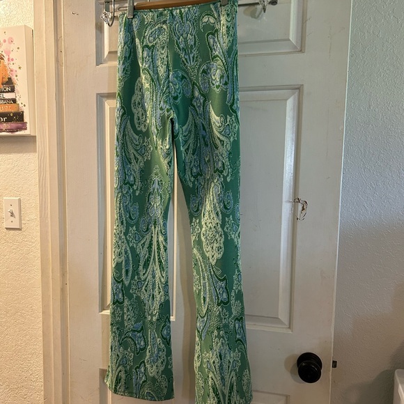 Zara Green Paisley Wide-Leg Pants - Picture 3 of 3
